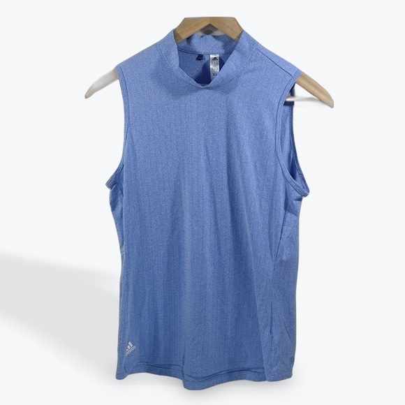 Adidas Sky Blue Sleeveless Mock Neck Running Top Muscle Tee Womans Medium - Picture 1 of 9